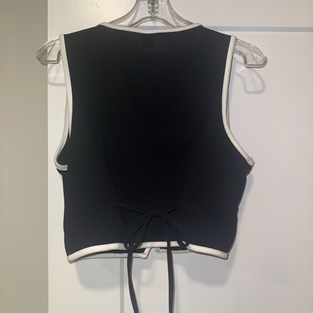 Black White Contrast Trim Waistcoat Vest - Picture 4 of 4